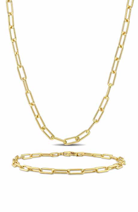 DELMAR Polished Paper Clip Chain Necklace & Bracelet Set, 3.5mm