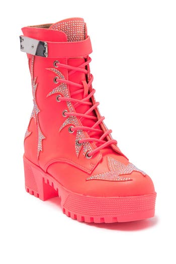 Chase & Chloe Chase And Chloe Rhinestone Lug Sole Combat Boot