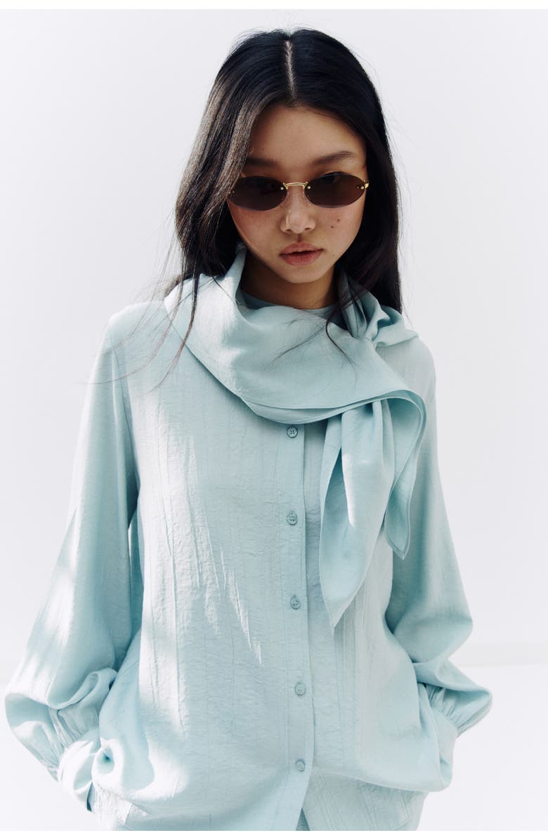H&M Scarf-detail Shirt, Alternate, color, Light Dusty Turquoise