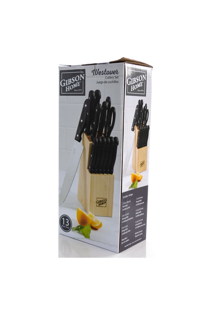Gibson Home Westover 13 Piece Stainless Steel Cutlery Set with Wood Storage Block, Alternate, color, Black