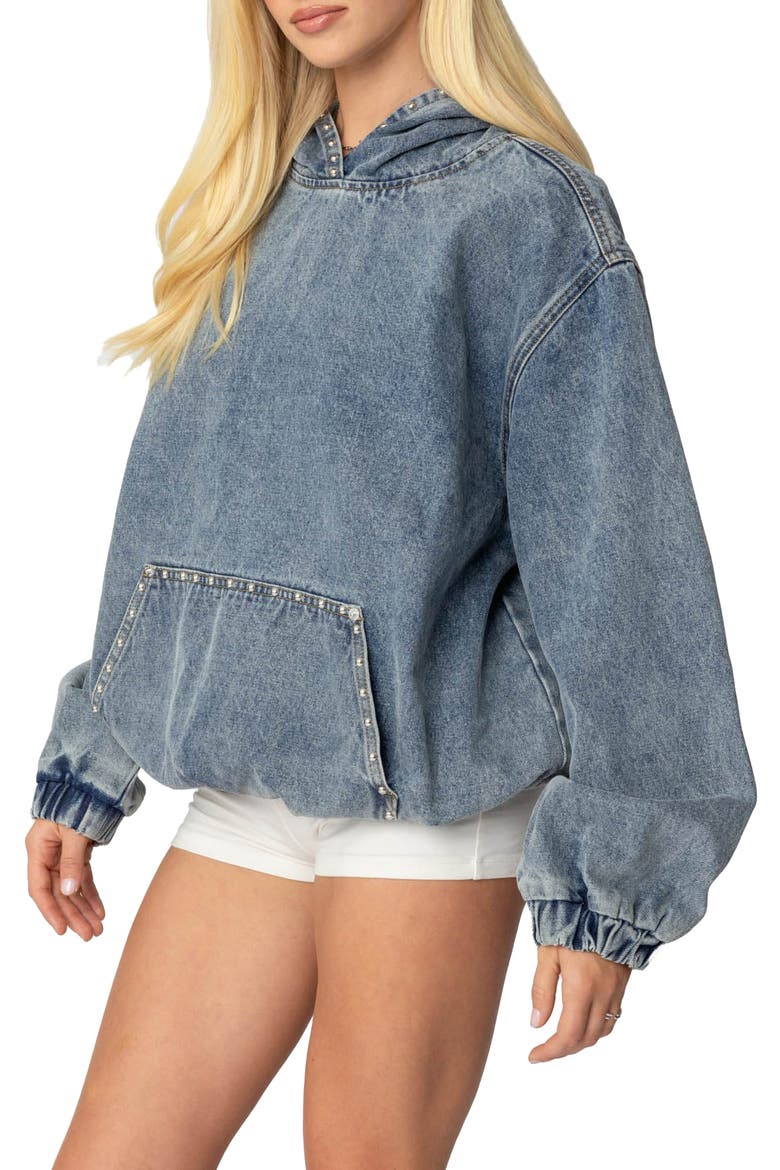 Marney Oversize Studded Denim Hoodie, Alternate, color, BLUE