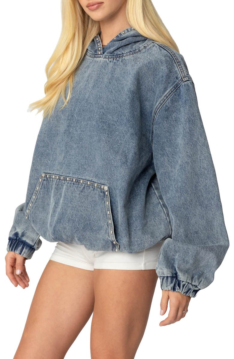 EDIKTED Marney Oversize Studded Denim Hoodie, Alternate, color, Blue