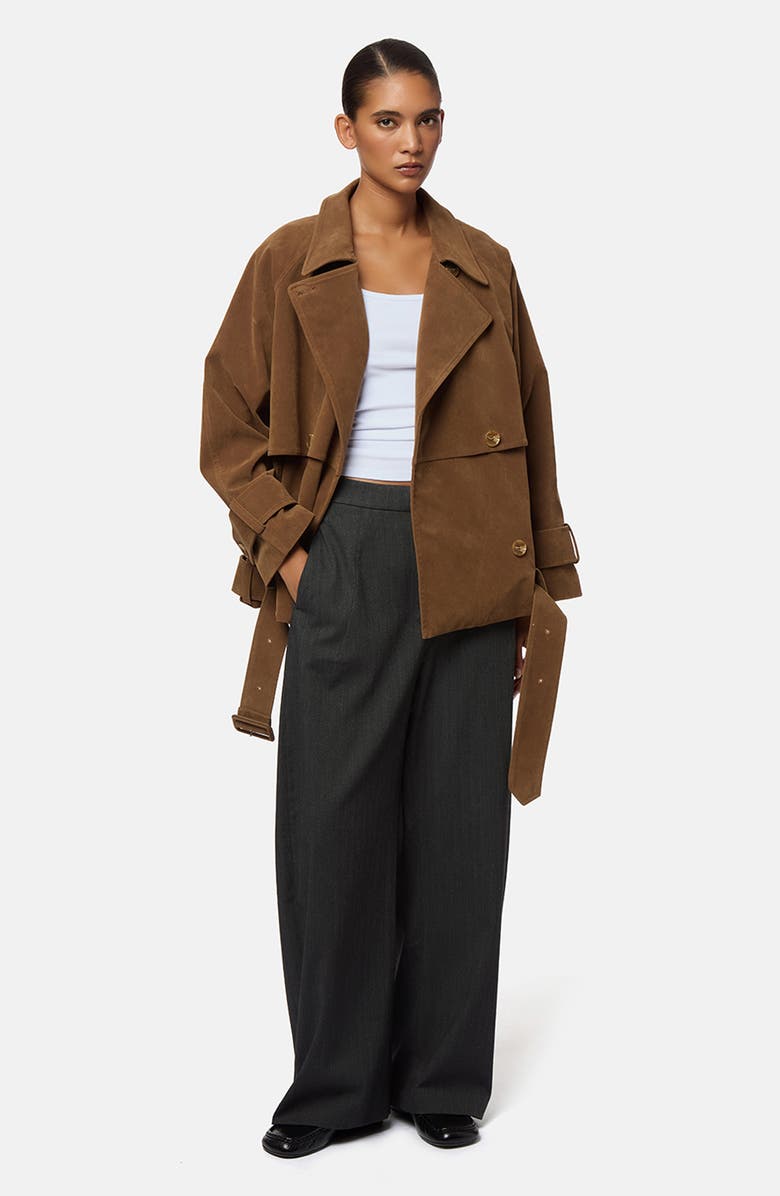 Apparis Gaia Faux Suede Short Trench Coat, Alternate, color, Saddle Brown