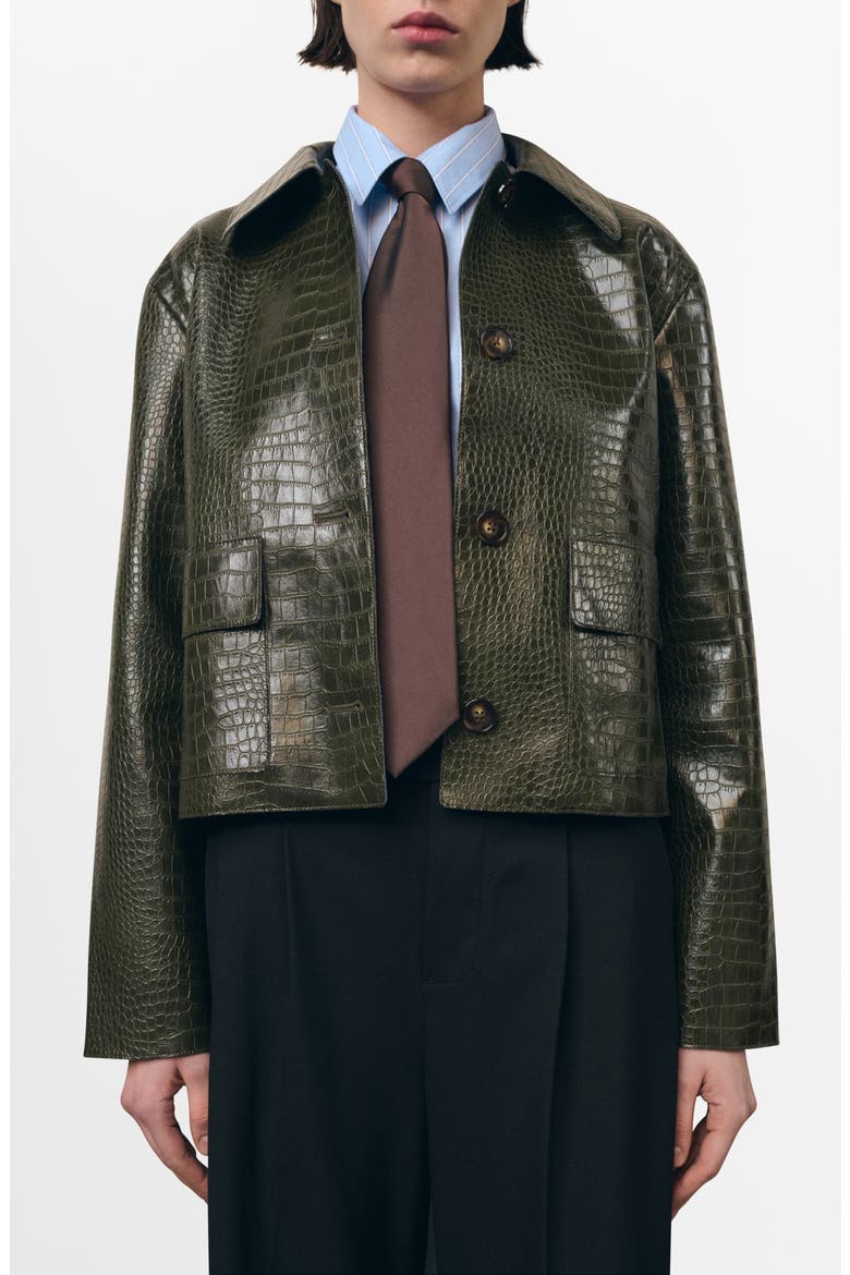 Nilo Croc Embossed Faux Leather Jacket, Main, color, KHAKI GREEN
