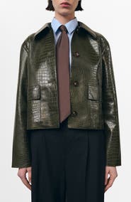 MANGO Nilo Croc Embossed Faux Leather Jacket