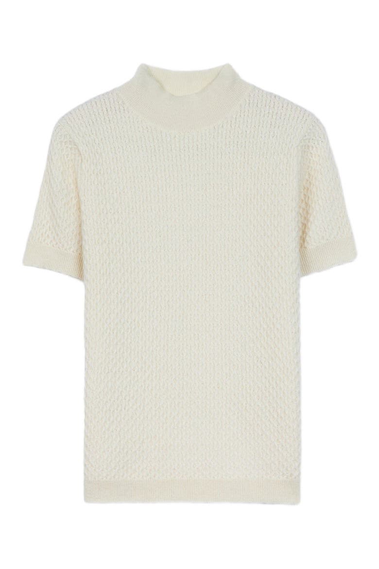Short-Sleeve Textured Cashmere Top, Alternate, color, off white