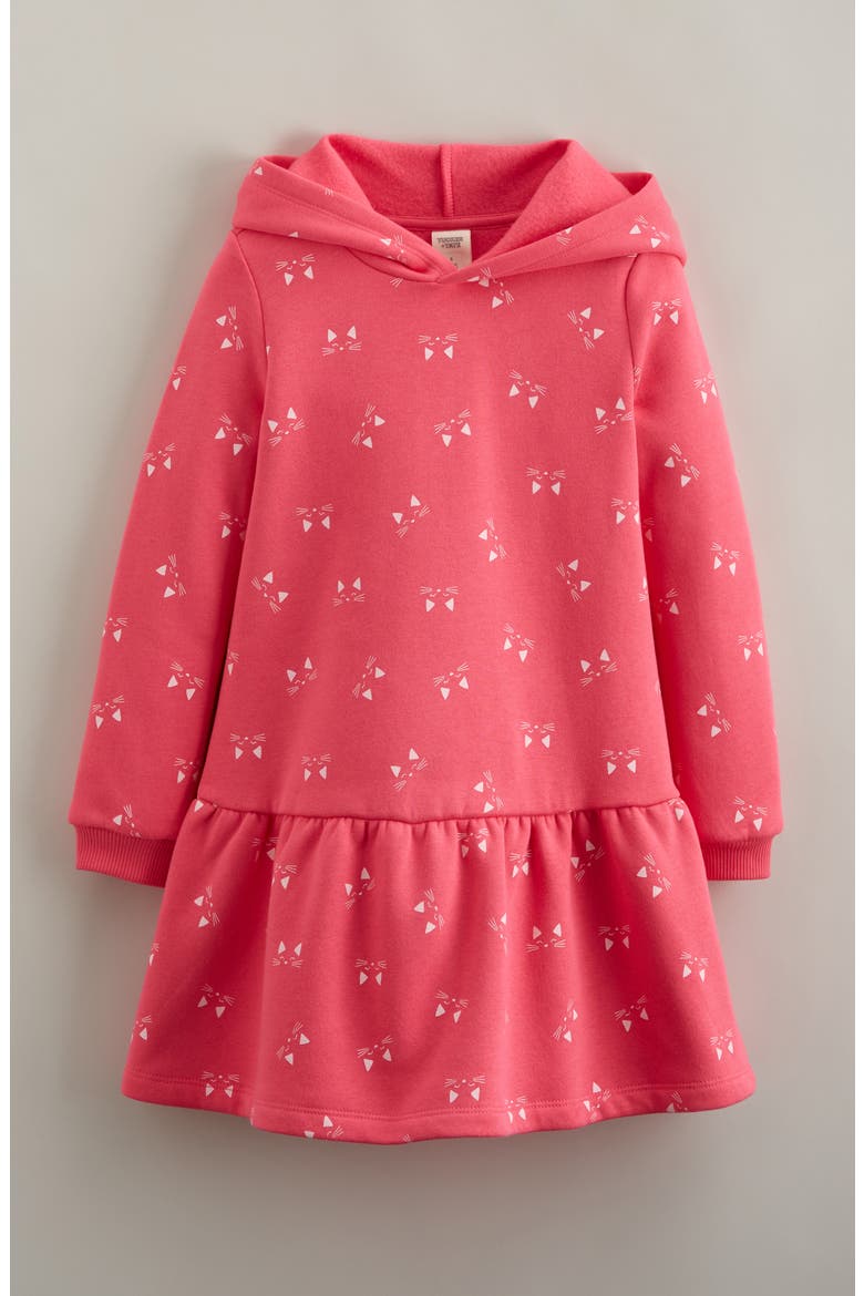 Kids' Long Sleeve Hooded Fleece Sweatshirt Dress, Main, color, PINK FANDANGO KITTEN FACE