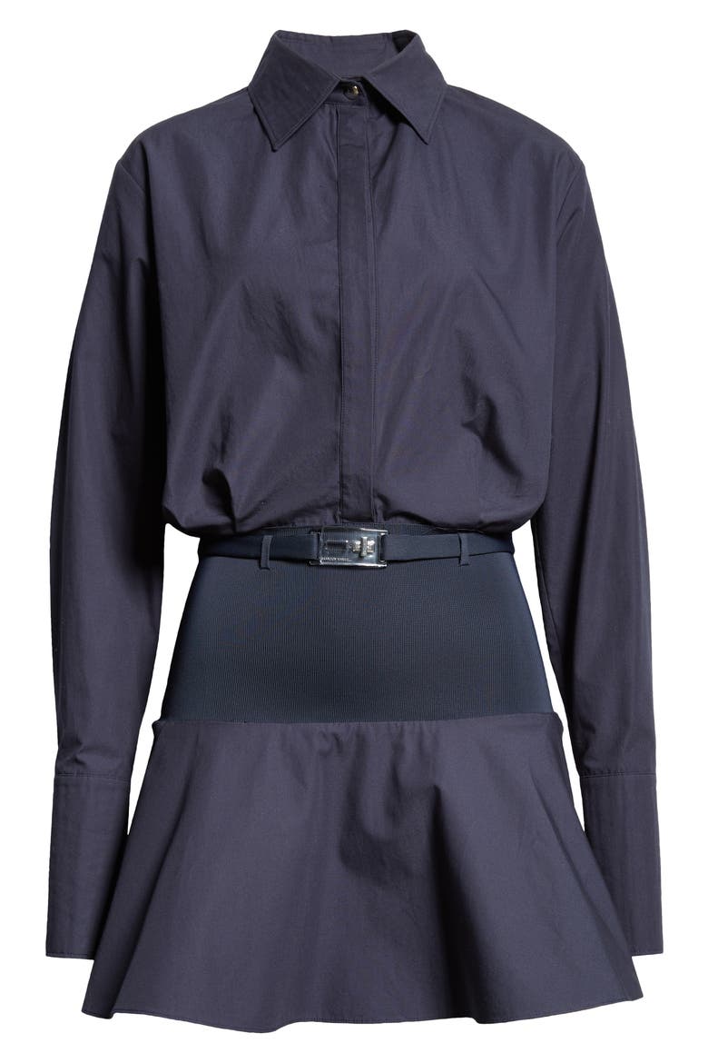 Irene Long Sleeve Mixed Media Shirtdress, Alternate, color, NAVY