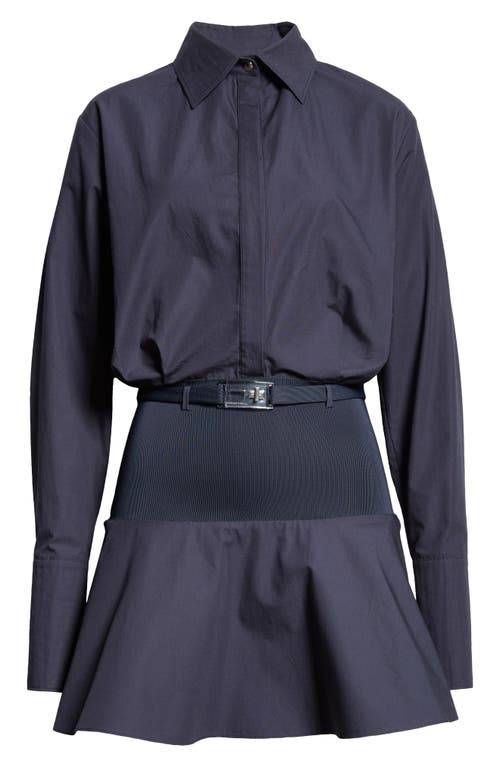 Brandon Maxwell Irene Long Sleeve Mixed Media Shirtdress In Navy