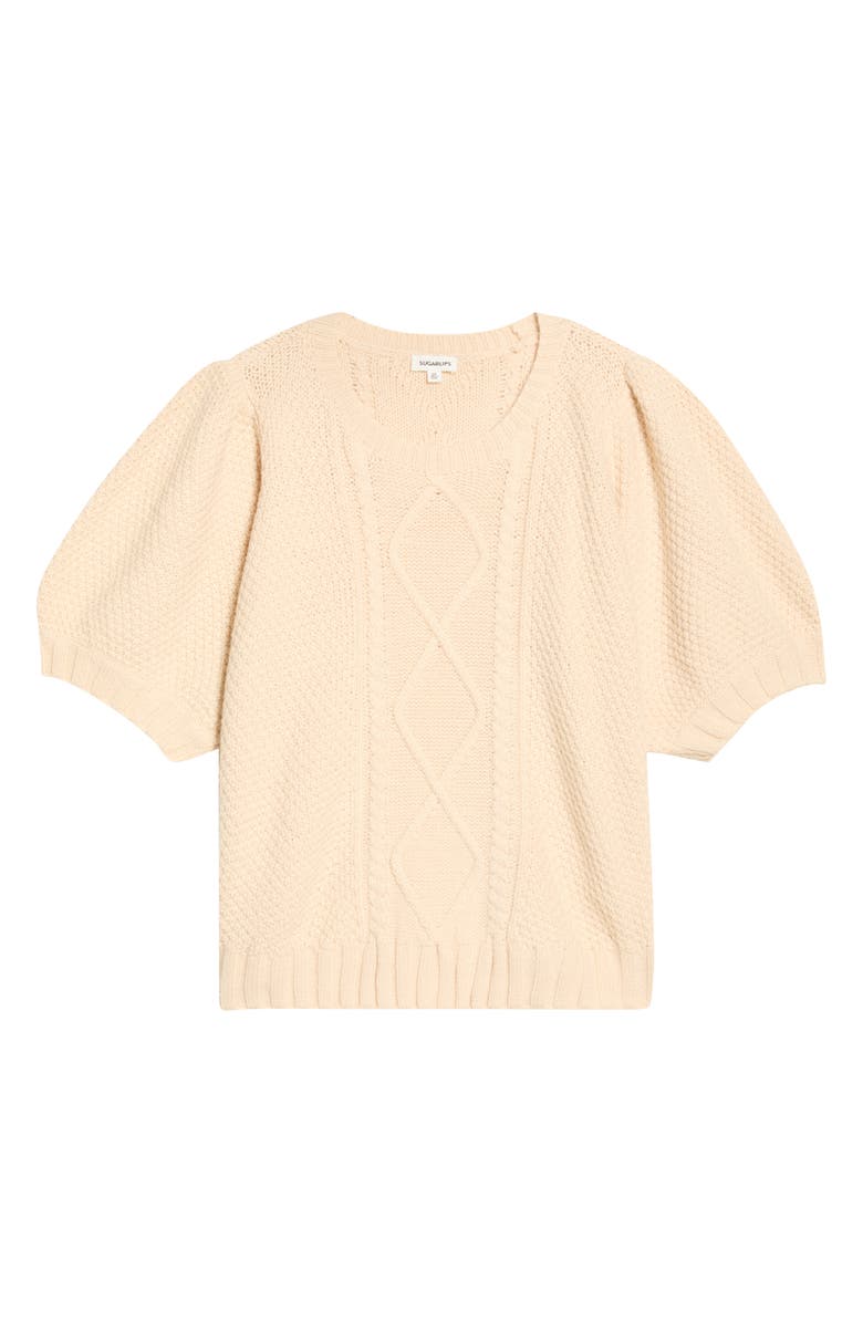 SUGARLIPS Puff Sleeve Cable Stitch Sweater, Alternate, color, Oatmeal