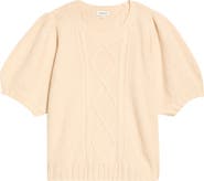 SUGARLIPS Puff Sleeve Cable Stitch Sweater