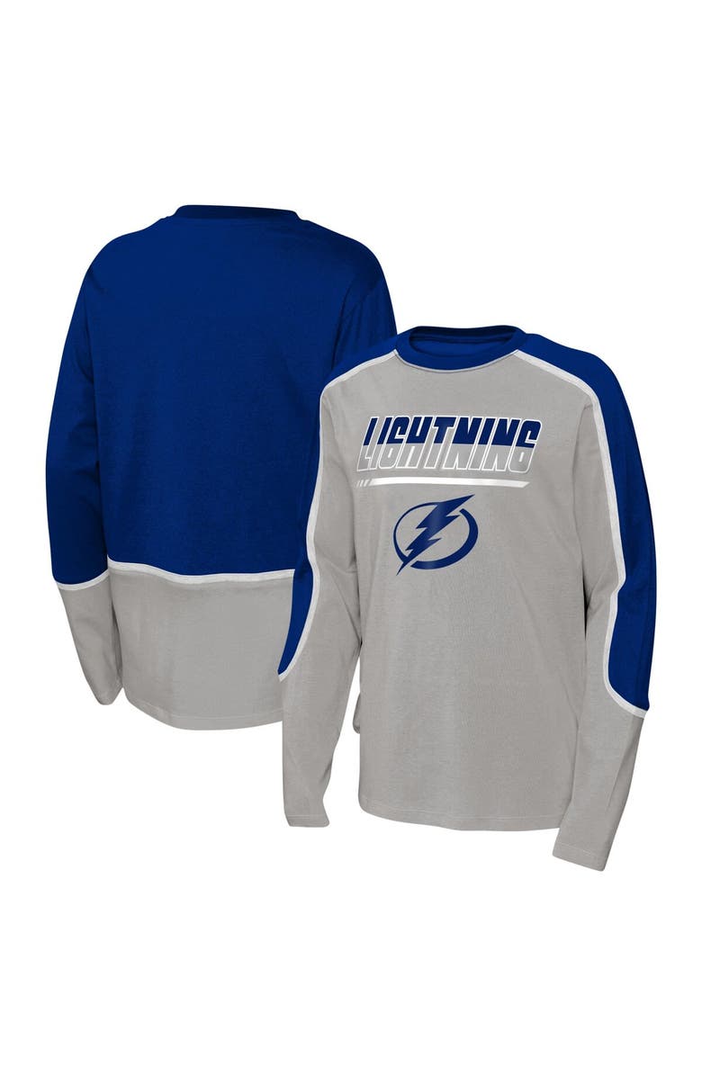 Outerstuff Youth Gray/Blue Tampa Bay Lightning Pro Assist Long Sleeve T-Shirt, Main, color,