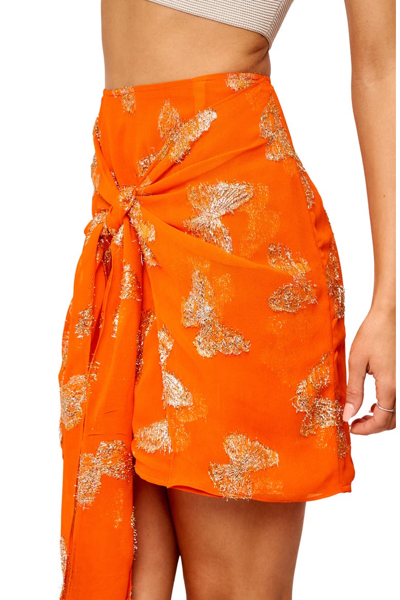 Cora Metallic Knot Miniskirt, Alternate, color, ORANGE