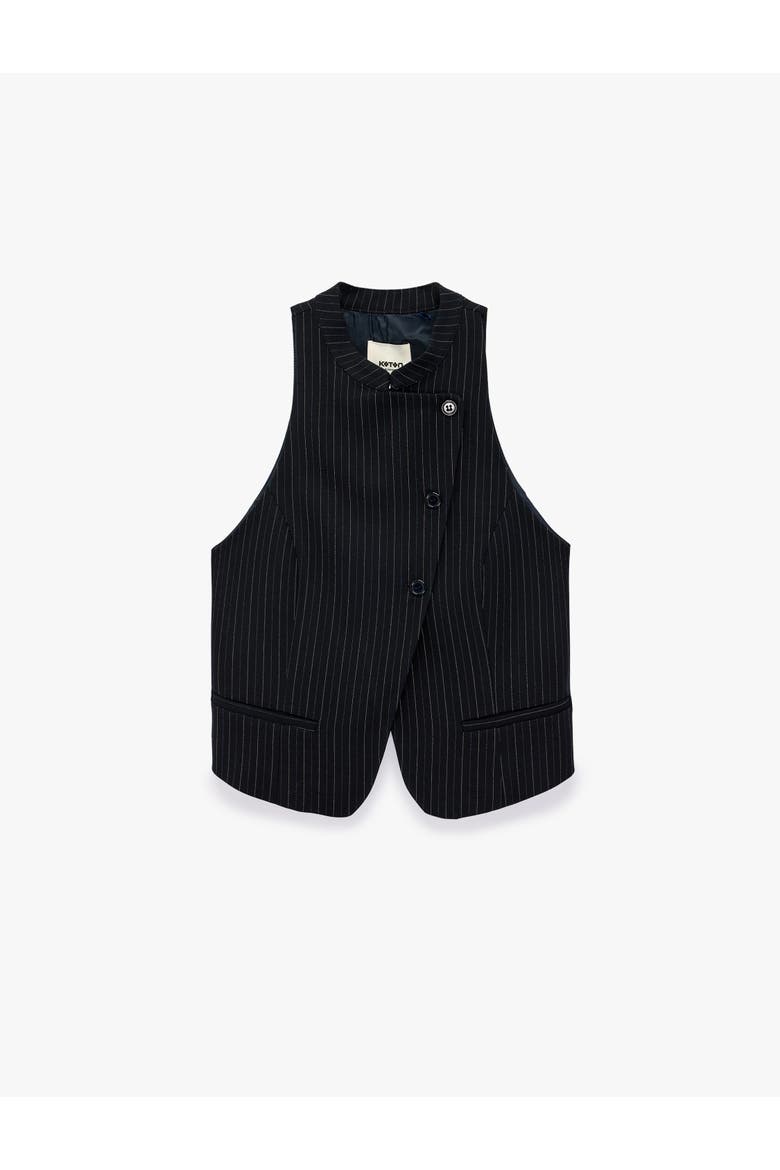 Halter Neck Pinstriped Vest with Asymmetric Buttons, Alternate, color, NAVY STRIPE