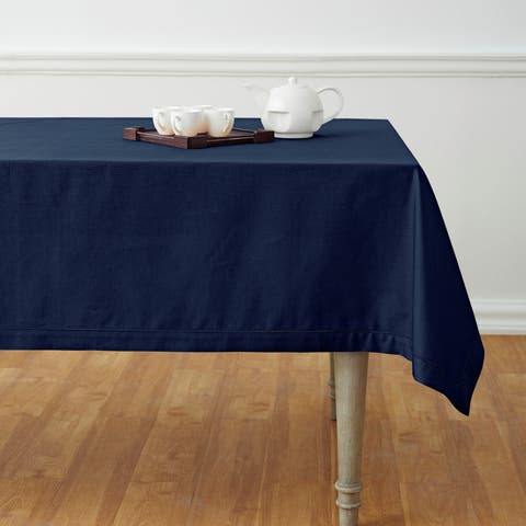 Cotton Linen Hemstitch Tablecloth for Dining Table, Holiday and Everyday Dining Table Decor