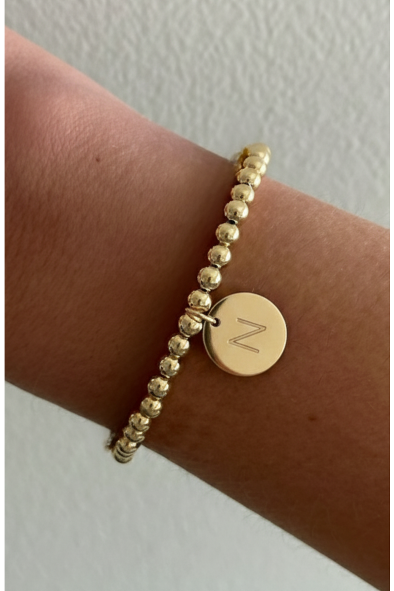 Classic Initial Coin 14k Gold Filled Bead Bracelet, Alternate, color, Gold N