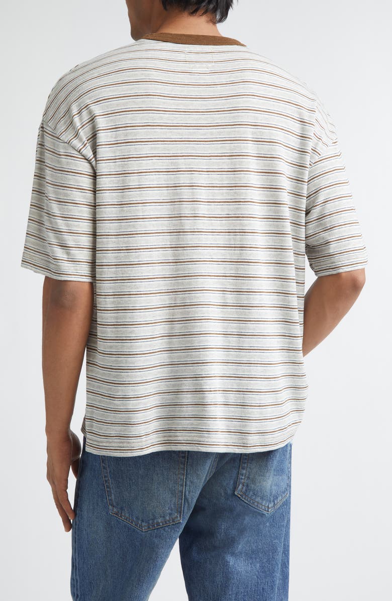 VISVIM Mondo Border Stripe Pocket Wool & Cotton T-Shirt, Alternate, color, Grey