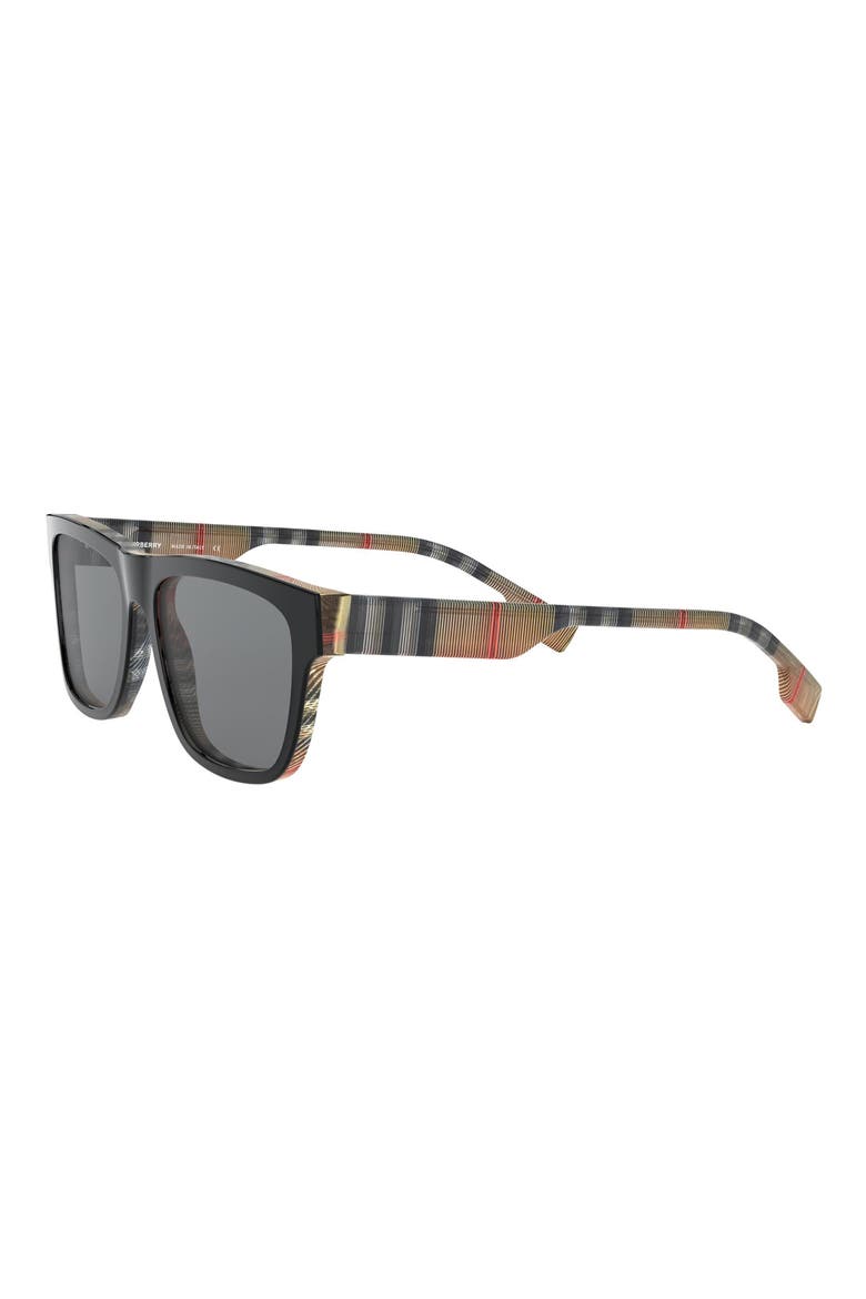 56mm Rectangular Sunglasses, Alternate, color, BLACK/ VINTAGE CHECK / GREY