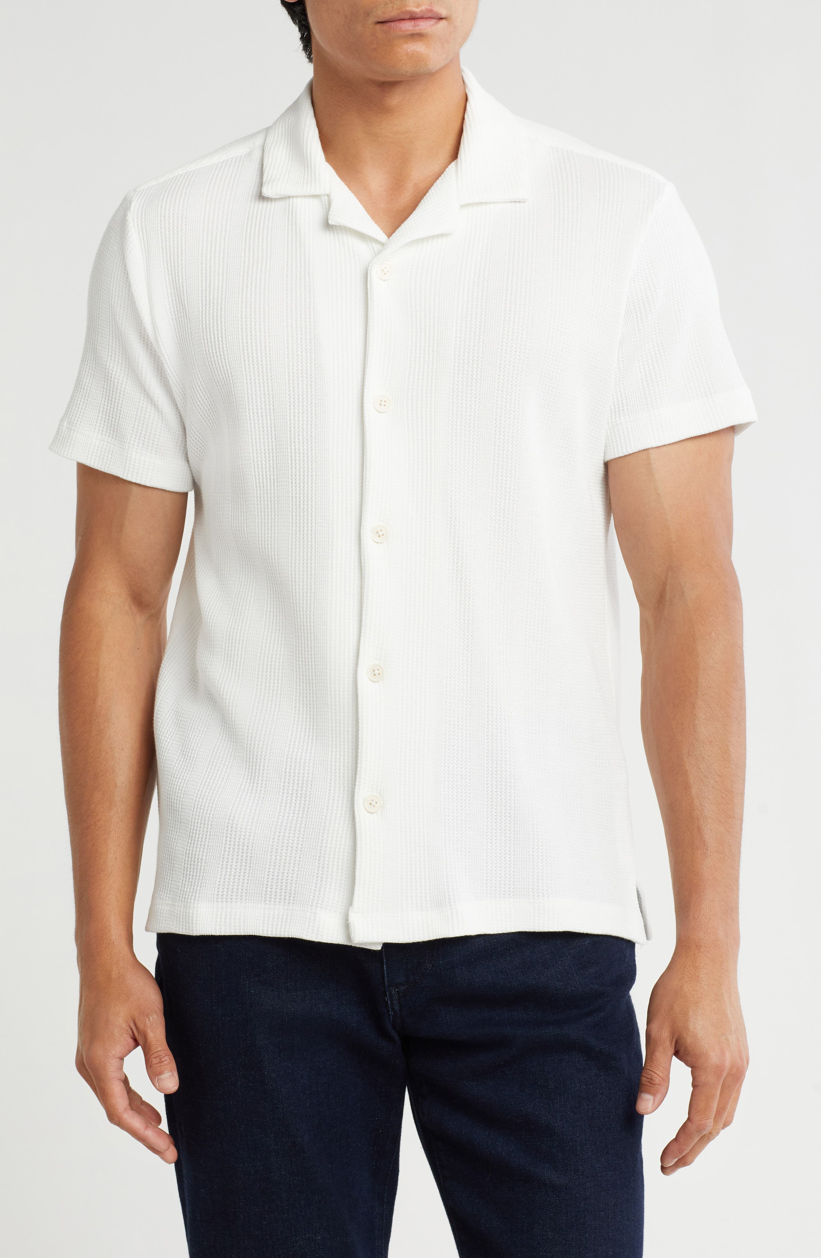 DENIM AND FLOWER Textured Knit Camp Shirt