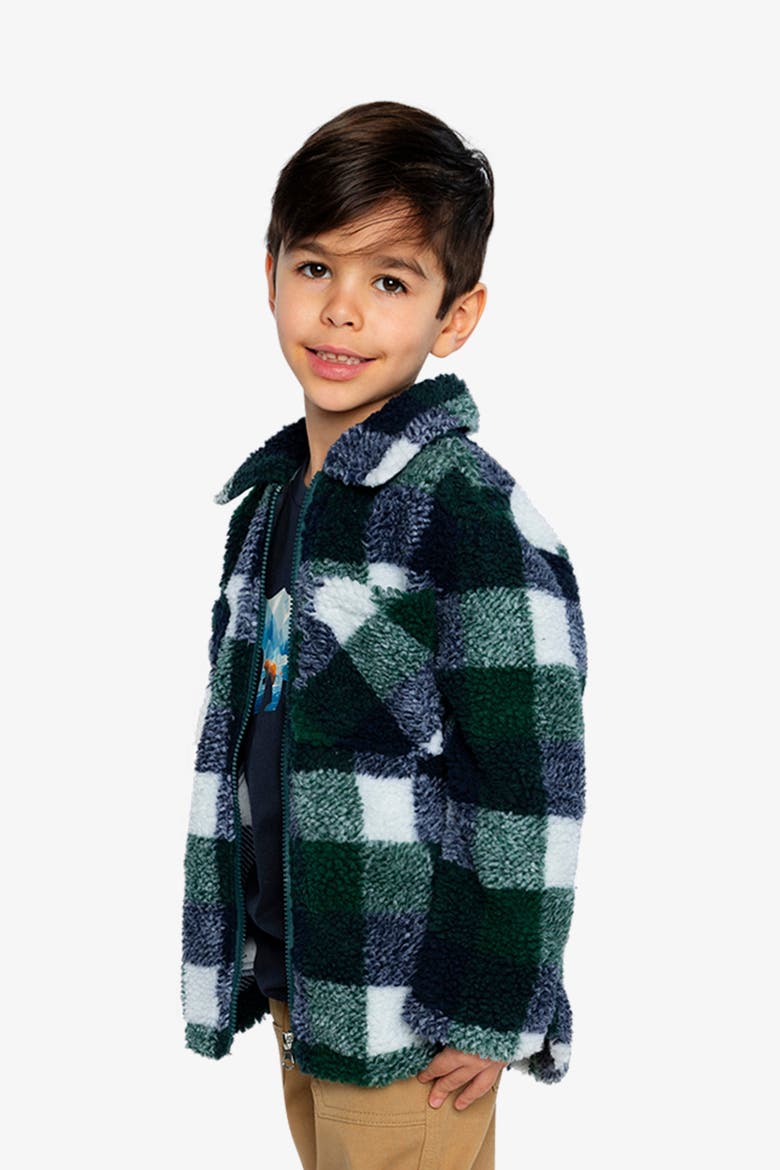 Zipped Fleece Check Chest Pocket Overshirt, Alternate, color, Blue and Green Checks