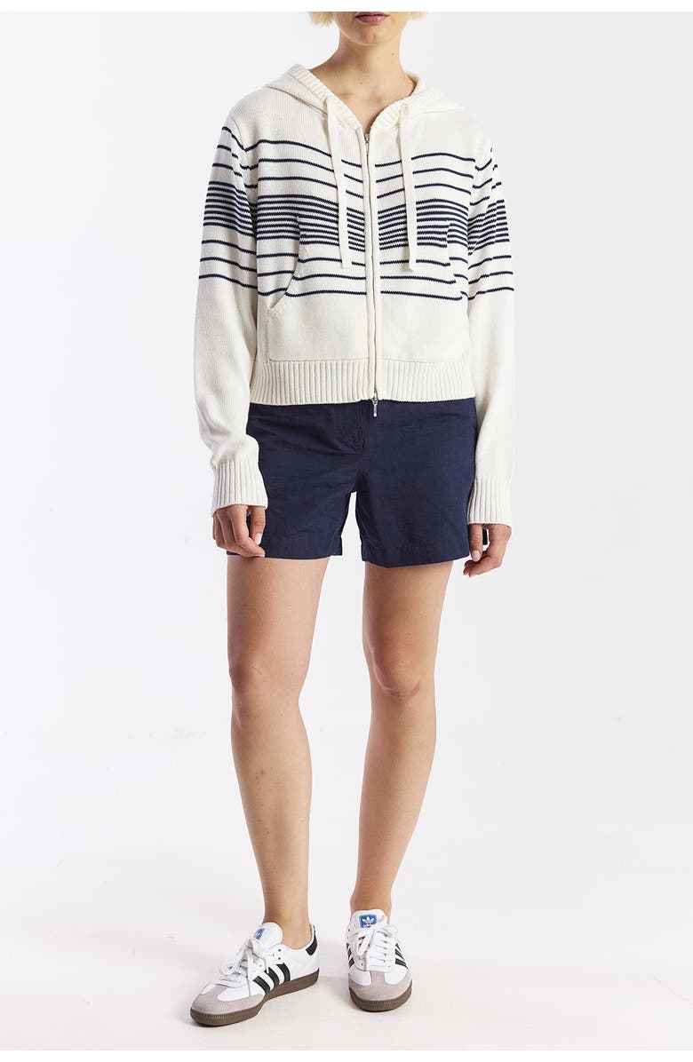 WISPR Cropped Zip-Up Knitted Hoodie Jumper, Alternate, color, Ivory/Navy