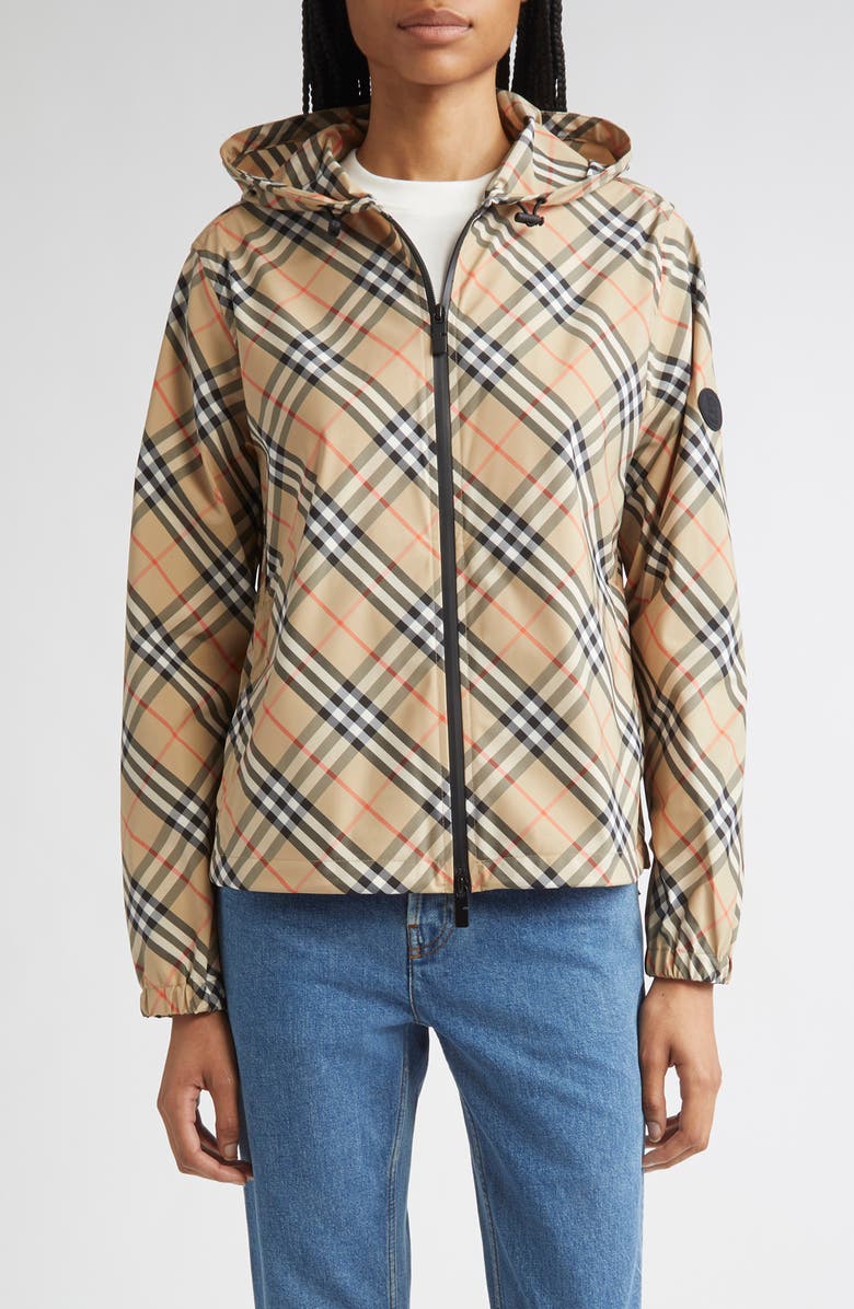 Burberry Check Hooded Jacket, Main, color, Sand Ip Check
