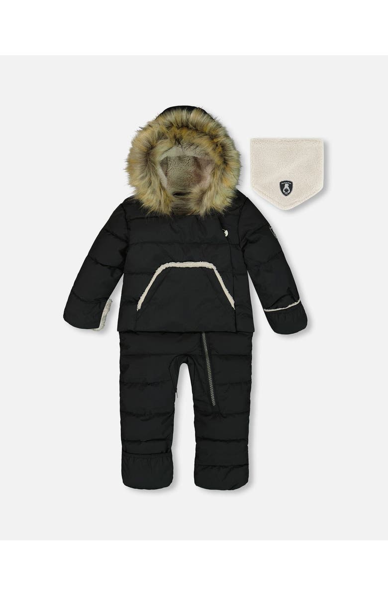 Deux par Deux Baby Girl's One Piece Baby Hooded Snowsuit Black Designed For Car Seat, Main, color, 