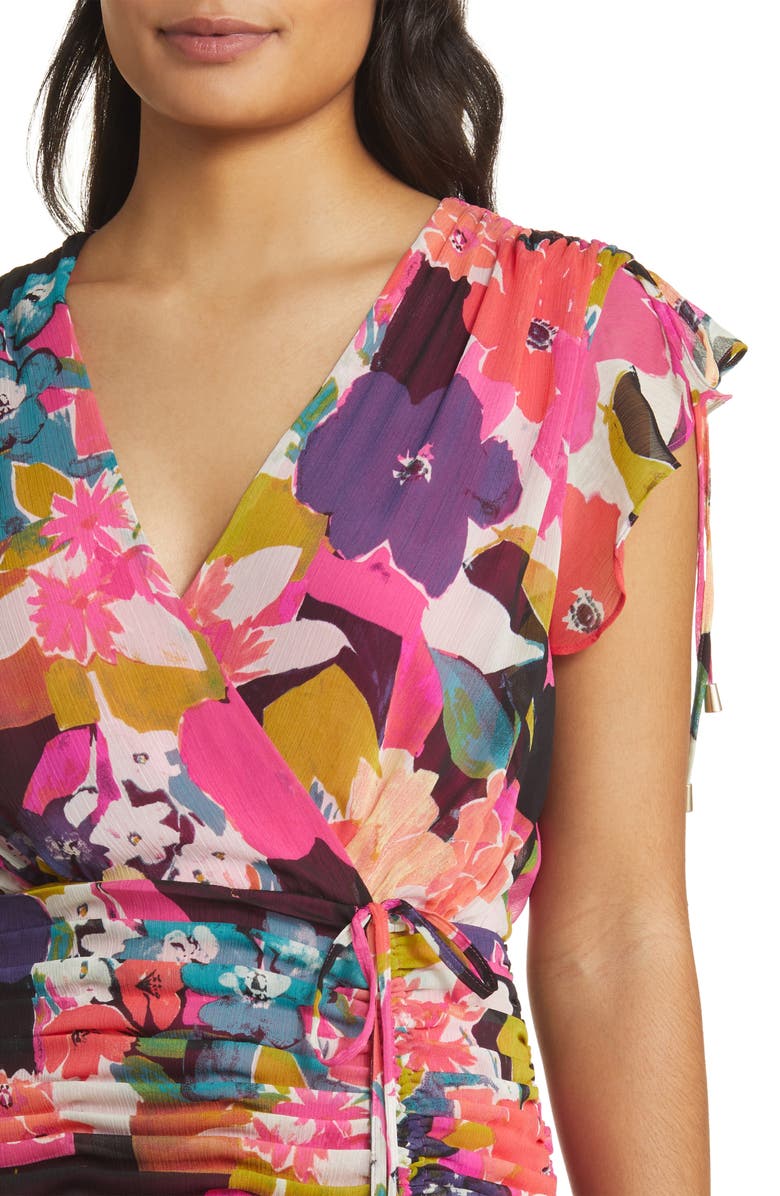 Tahari ASL Floral Side Ruched Chiffon Midi Dress, Alternate, color,