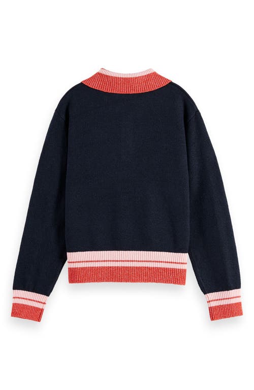 Scotch & Soda Kids' Sporty Stripe Rib Pullover In Black
