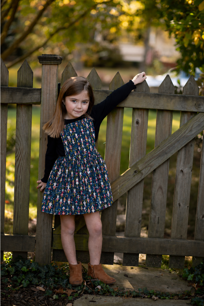 Girls Holiday Pinafore Dress, Alternate, color, Navy