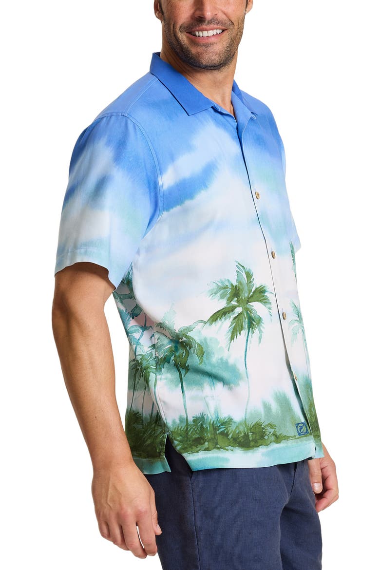 Palm Drift Silk Camp Shirt, Alternate, color, CABANA BLUE