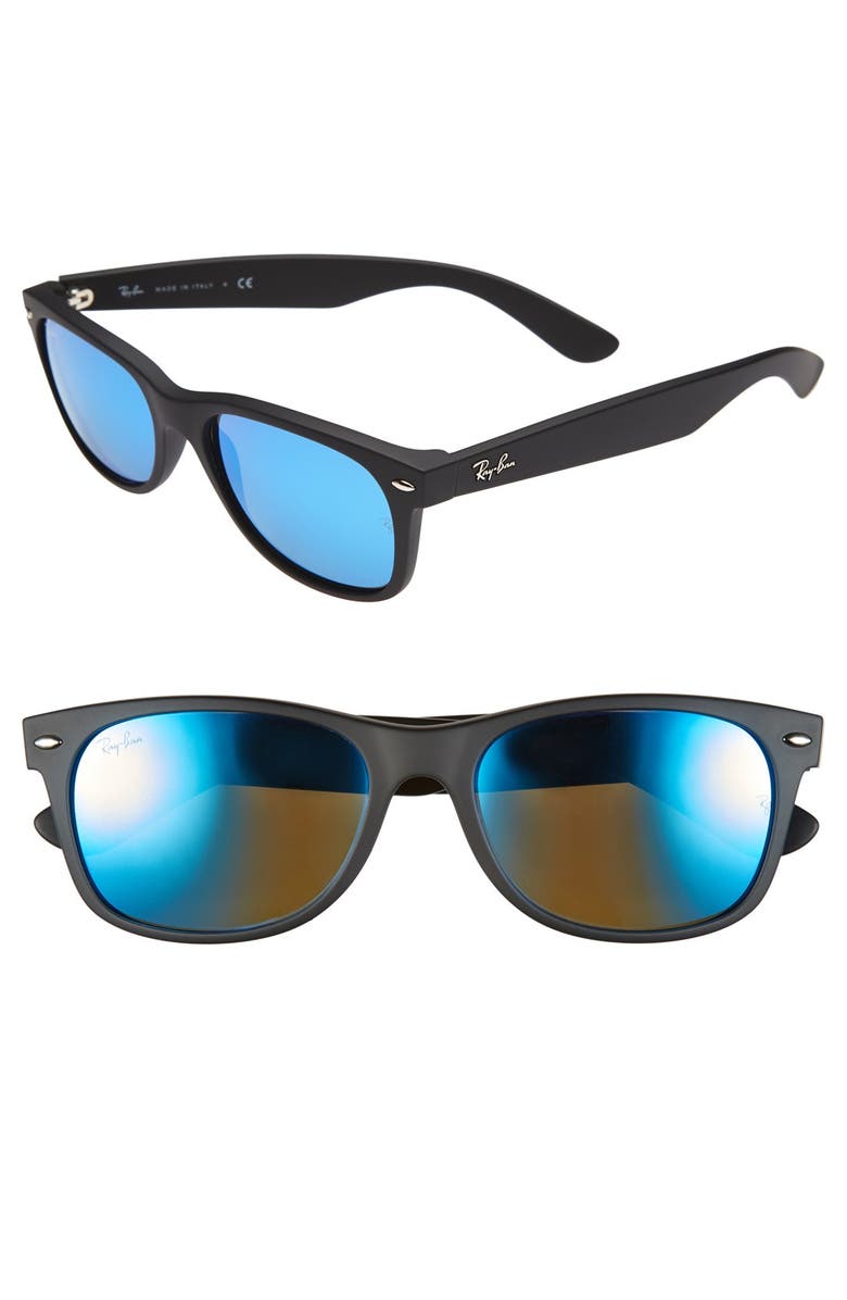 Ray-Ban 'New Wayfarer' 55mm Sunglasses, Main, color, Black/ Blue Mirror