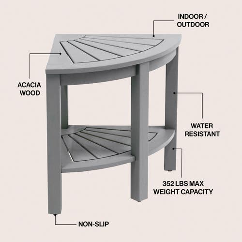 Jonathan Y Maris 18" Classic Coastal Solid Acacia Wood Indoor/outdoor Corner Shower Bench With Shelf In Gray