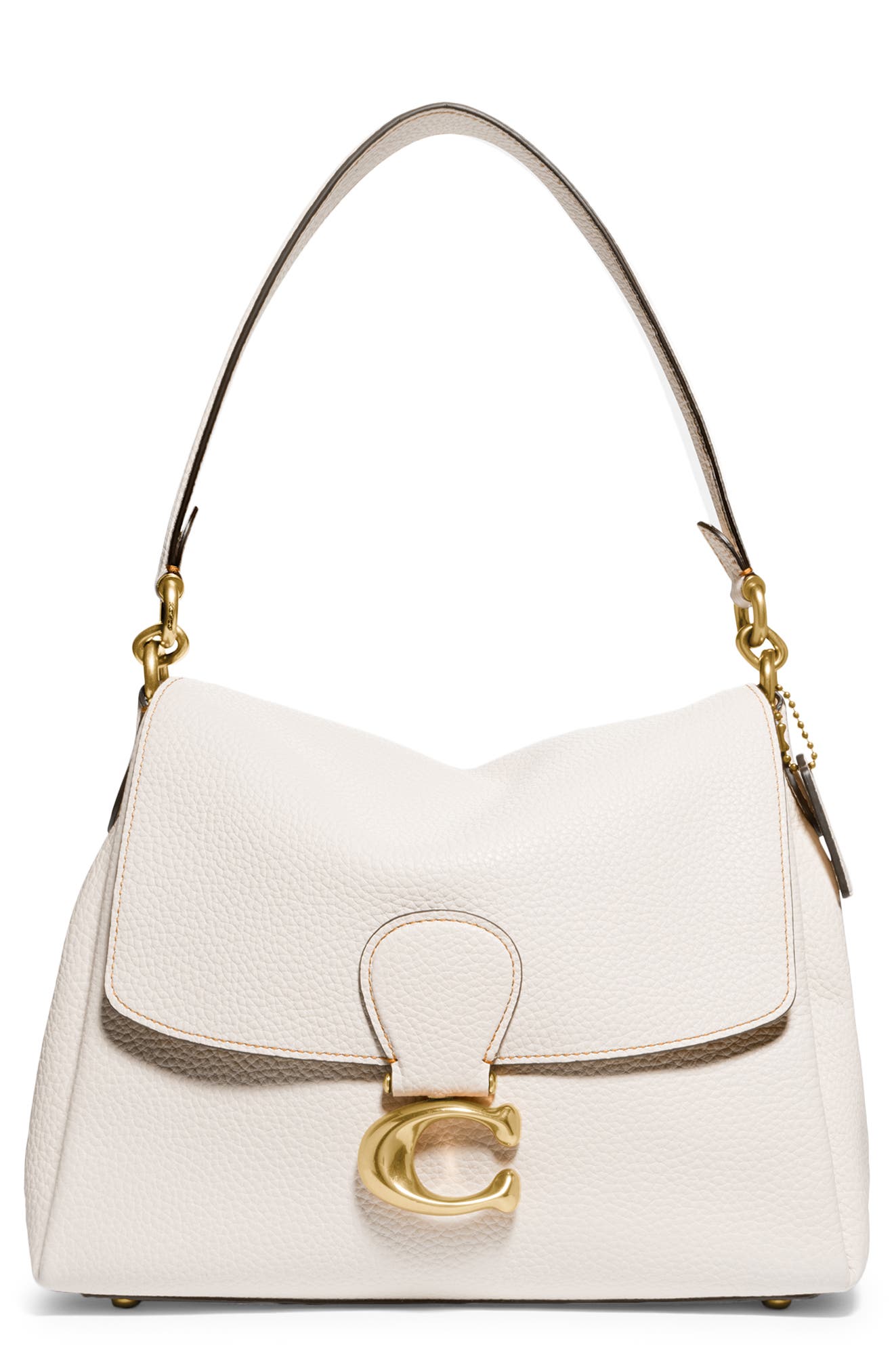May Pebble Leather Shoulder Bag, Main, color, BRASS/ CHALK