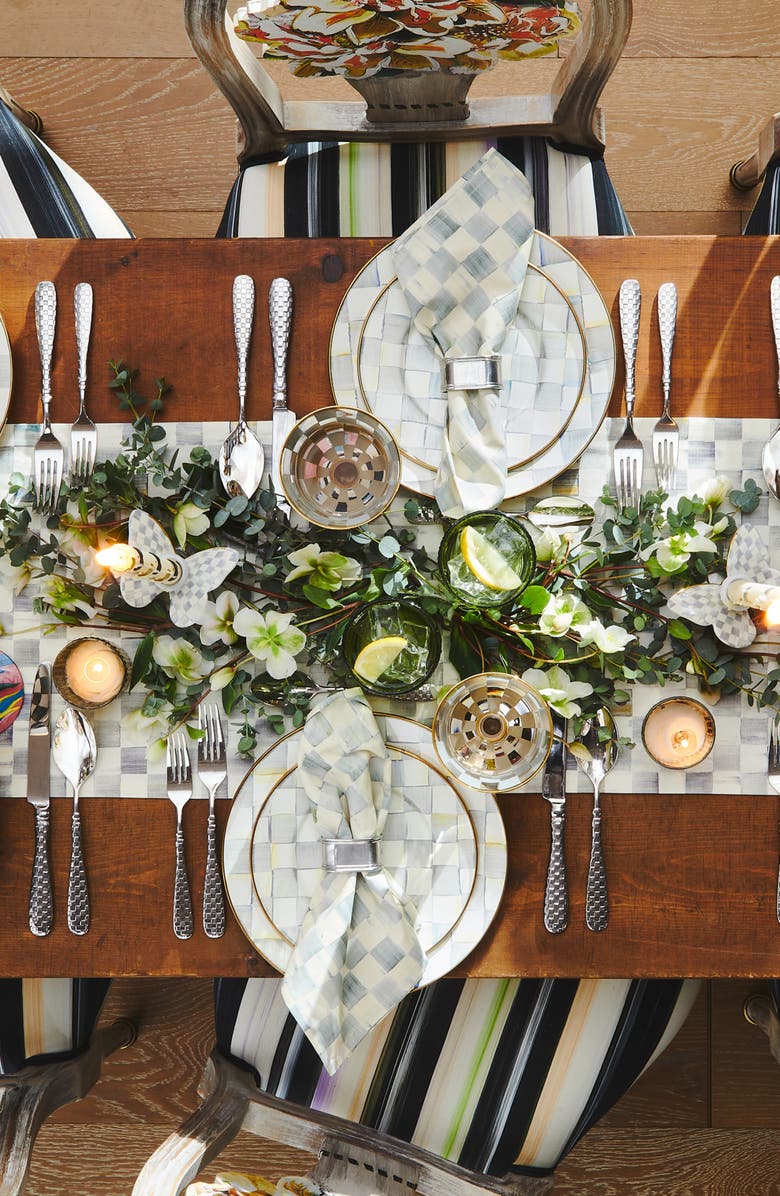 MACKENZIE CHILDS Sterling Check Table Runner, Alternate, color, Grey/ White