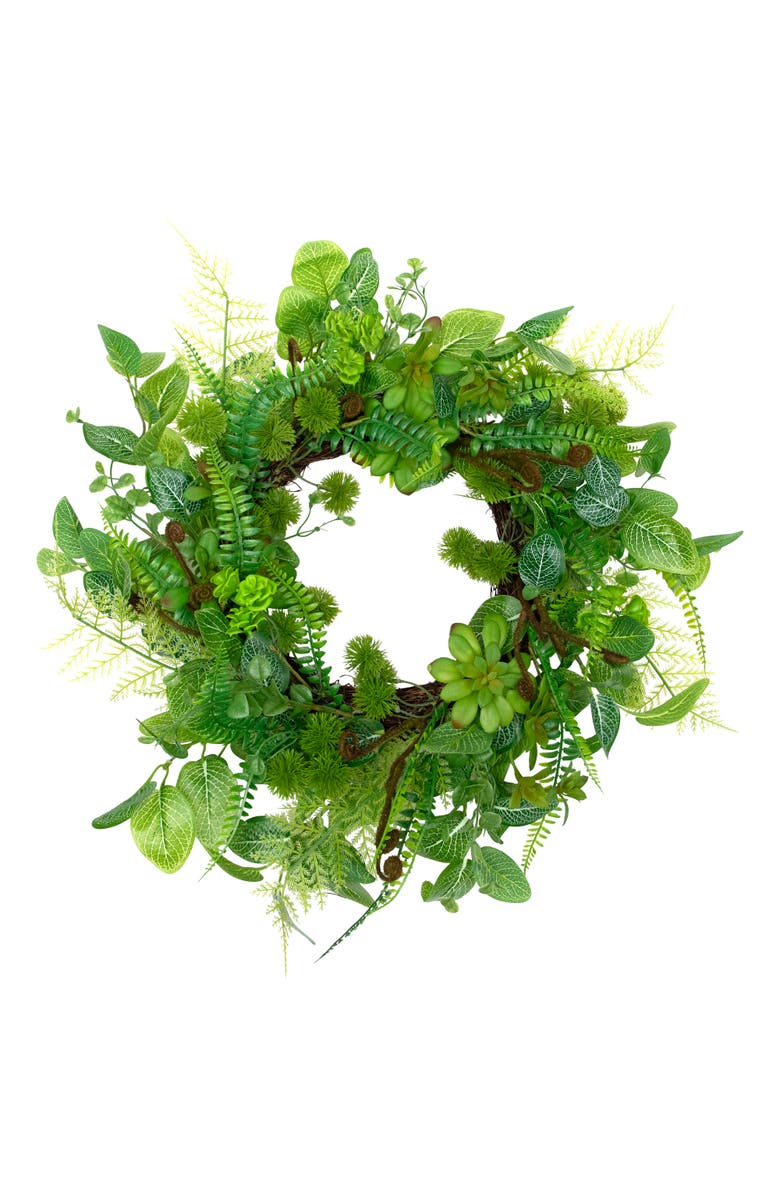 Northlight Maidenhair Fern and Foliage Spring Wreath 24-Inch, Main, color, Green