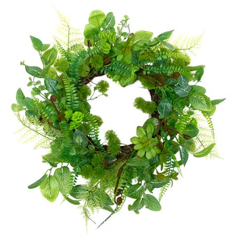 Maidenhair Fern and Foliage Spring Wreath 24-Inch