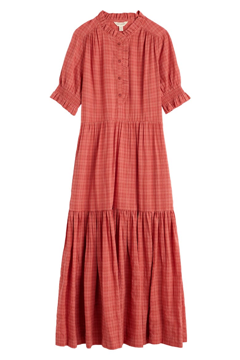 Feather Star Puff Sleeve Tiered Organic Cotton Blend Dress, Alternate, color, DUSKY CORAL