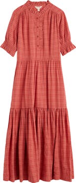 Seasalt Cornwall Feather Star Puff Sleeve Tiered Organic Cotton Blend Dress