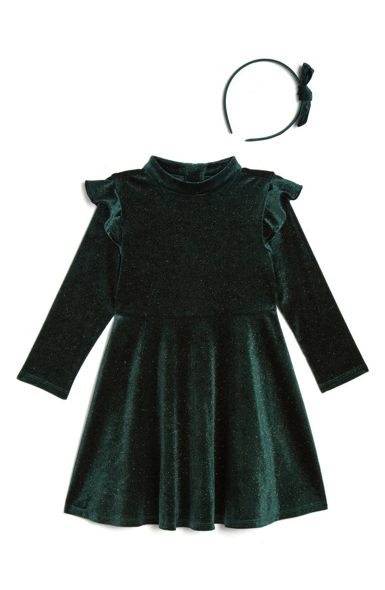 Pippa & Julie Claire Sparkle Velvet Skater Dress with Headband, Main, color, 