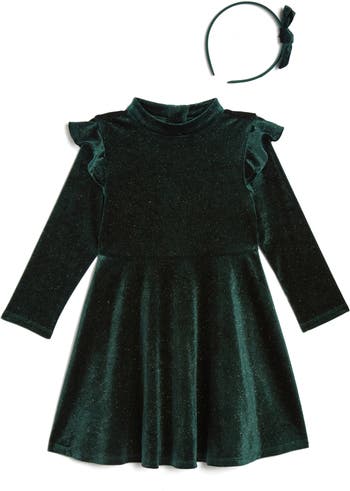 Pippa & Julie Claire Sparkle Velvet Skater Dress with Headband | Nordstrom