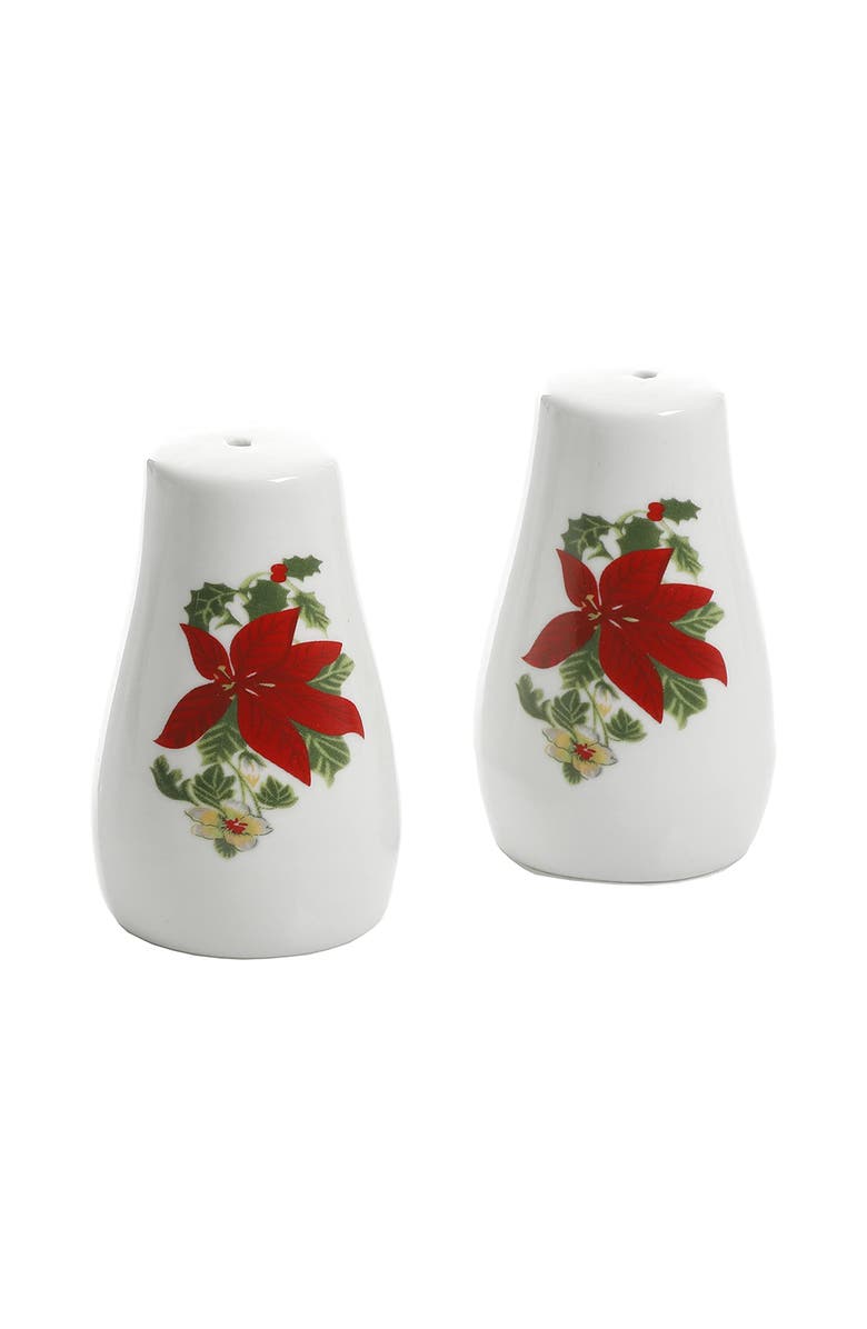 Gibson Home Perfect for Holidays Poinsettia 7 Piece Porcelain Serving Set, Alternate, color, Red