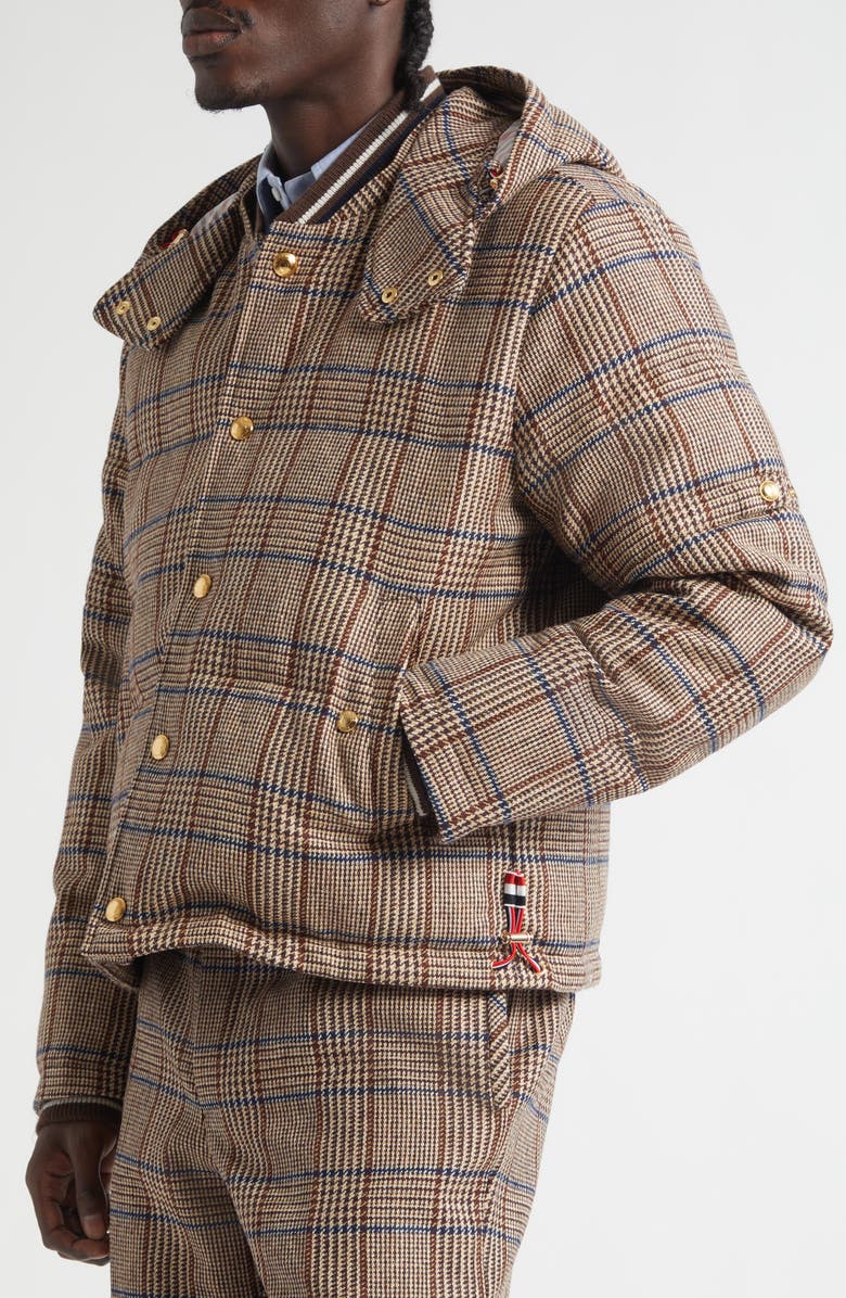 Thom Browne Hunting Wool Tweed Down Bomber Jacket, Alternate, color, Dark Brown