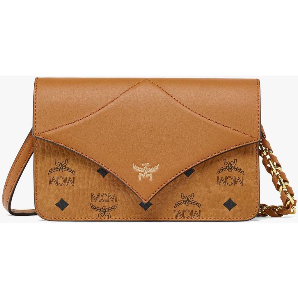 Mcm Printed Canvas Diamond Crossbody Bag In Cognac