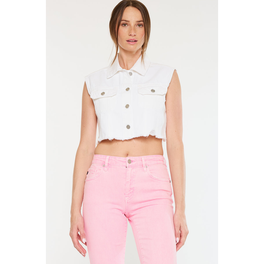 Kancan Shay Cropped 90s Denim Vest In White