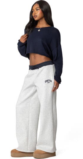 Contrast Waist Logo Wide Leg Sweatpants
