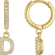 FZN Pavé Cubic Zirconia Initial Huggie Drop Earrings