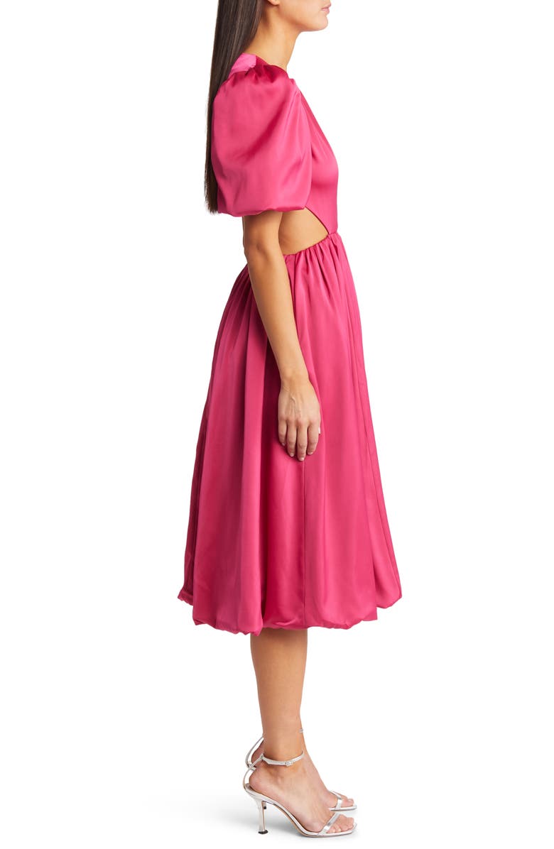 Amy Lynn Cutout Puff Sleeve Satin Midi Dress, Alternate, color, 