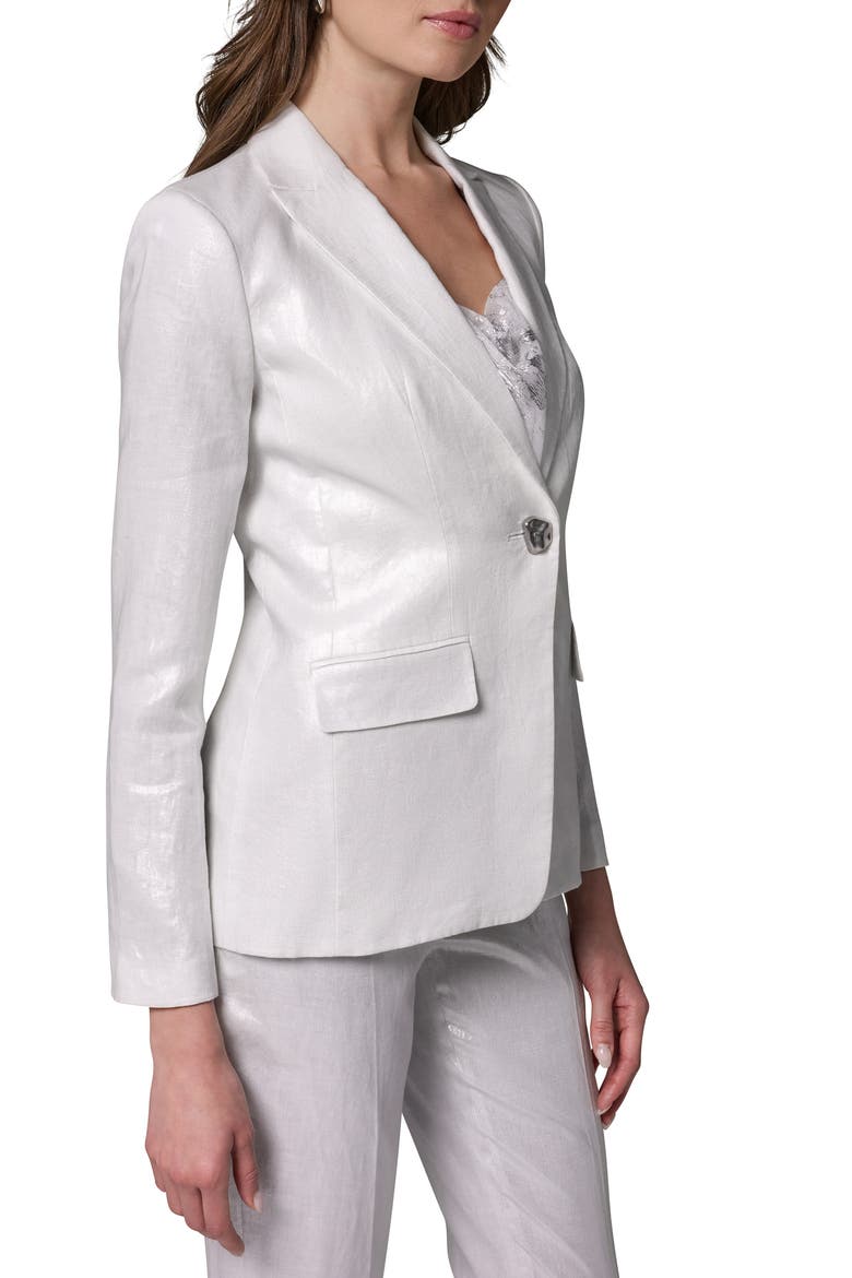 One-Button Linen Blazer, Alternate, color, CREAM/ SILVER