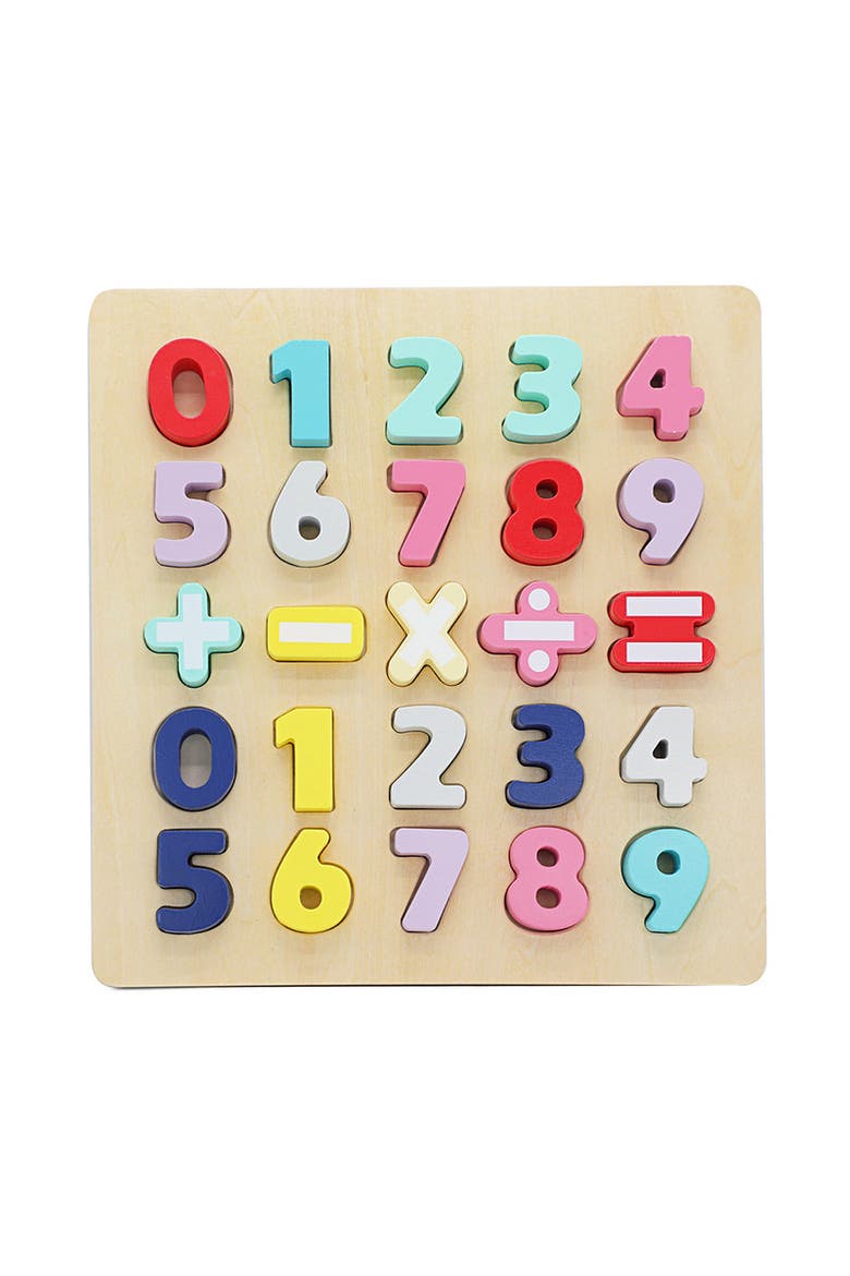 Wooden Chunky Number Math Puzzle, Numbers 0-9, Addition, Subtraction, Multiplication, Division, Equal Sign Included, Main, color, Beige